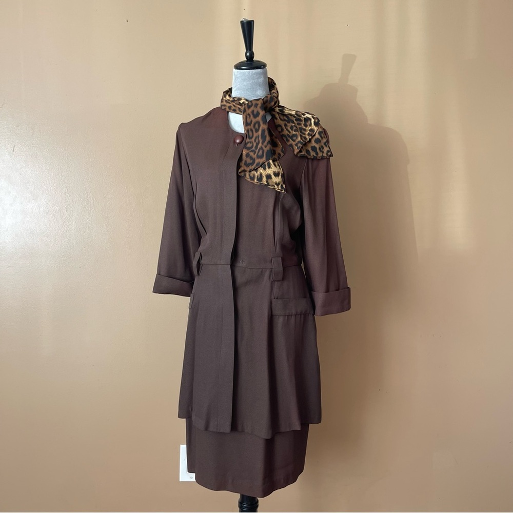 Studio 1 Y2K Vintage Brown Dress with Leopard-Print Scarf size 12